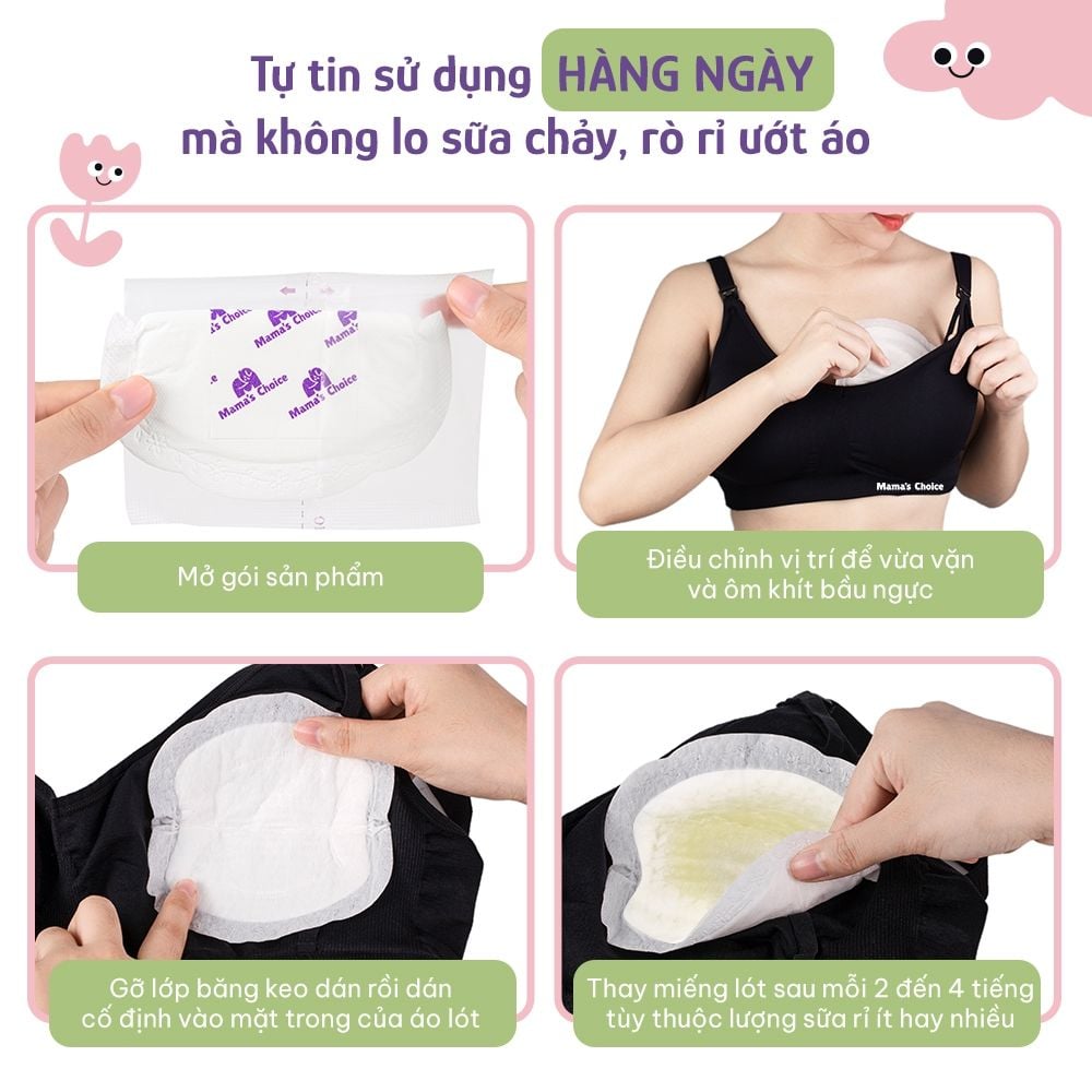 Miếng Lót Thấm Sữa Mama's Choice, Tấm Lót Thấm Hút Sữa Mẹ, Mỏng Nhẹ và Bám Dính Tốt (Hộp 60 Miếng)