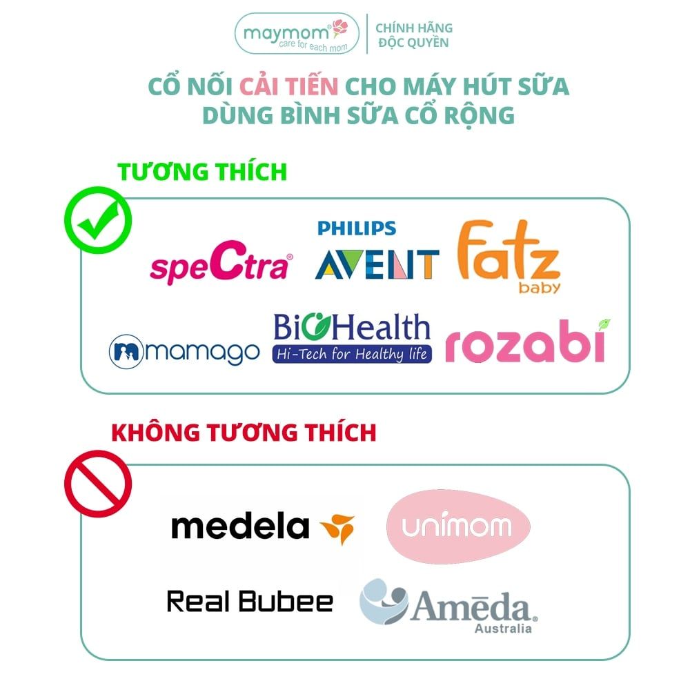 Cổ Nối Máy Hút Sữa Cổ Rộng 3 Chi Tiết Thương Hiệu Maymom, Tương Thích Máy Spectra, Avent, Fazt, Rozabi