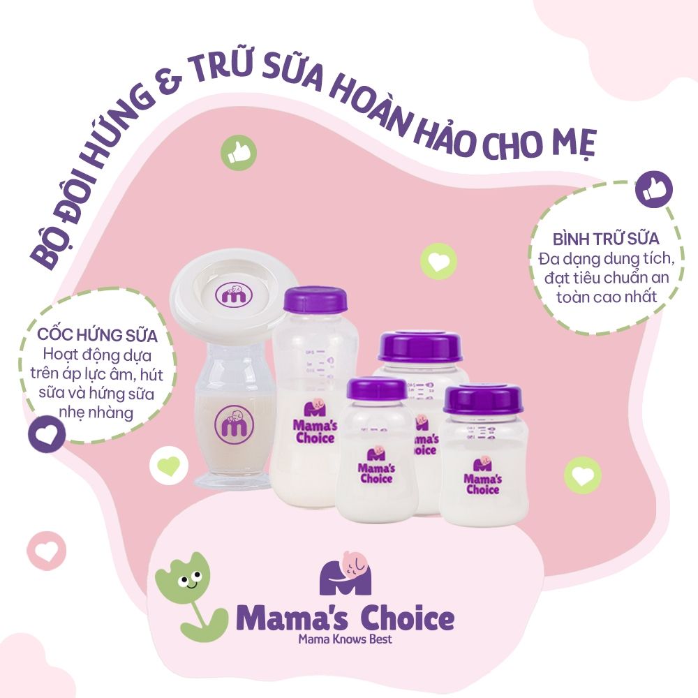 Cốc Hứng Sữa Bình Trữ Sữa Mama's Choice, Combo Hứng Sữa Trữ Sữa Tiện Lợi Cho Mẹ, Kiểm Định An Toàn Cho Bé