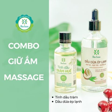 Combo Dầu Dừa Ép Lạnh (100ml) và Tinh Dầu Tràm Huế (50ml) Thương Hiệu Herbee, Combo Massage & Giữ Ấm Cho Mẹ Bé