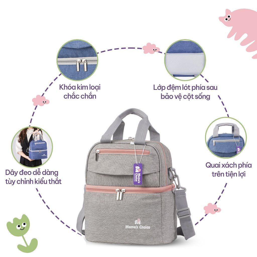 Balo Bỉm Sữa Mama’s Choice, Giữ Lạnh Sữa Mẹ Lên Đến 14h, Giữ Ấm Thức Ăn Cho Mẹ và Bé, Thiết Kế Thời Trang