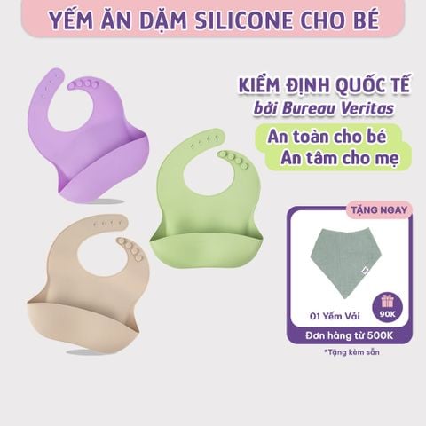 Yếm Ăn Dặm Silicone Mama's Choice Cao Cấp, Thiết Kế Đặc Biệt với Máng Chắn Thức Ăn và Nấc Điều Chỉnh Phù Hợp Với Bé