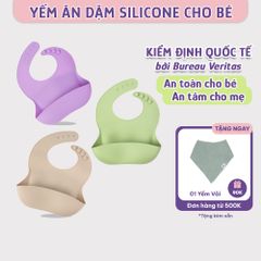 Yếm Ăn Dặm Silicone Mama's Choice Cao Cấp, Thiết Kế Đặc Biệt với Máng Chắn Thức Ăn và Nấc Điều Chỉnh Phù Hợp Với Bé