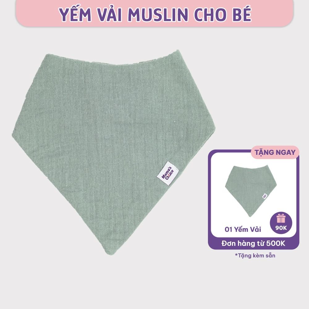 Yếm Vải Cho Bé Mama's Choice, Chất Liệu Vải Xô Muslin Siêu Mềm và Dày Dặn, 2 Cúc Bấm Điều Chỉnh Phù Hơp Với Bé