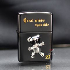 Set Bật Lửa Zippo Ốp Emblem Gấu Bạc Kèm Kính Mắt Cao Cấp ZN143