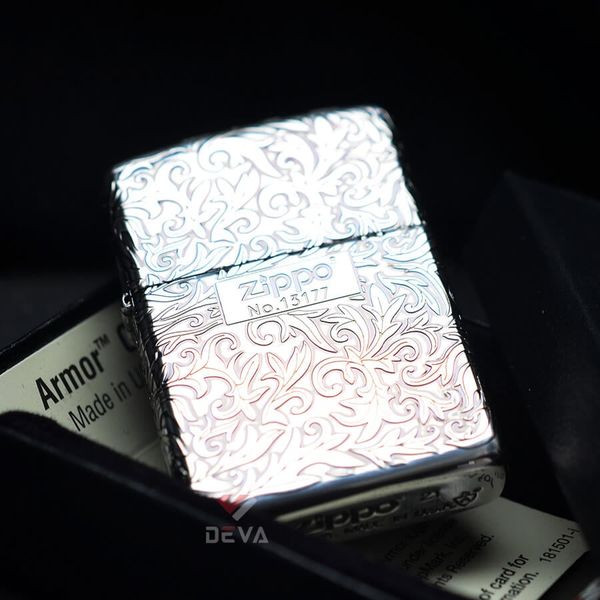 Zippo Armor Khắc Nổi Hoa Văng Trắng Cổ Điển Bản Giới Hạn ZN56