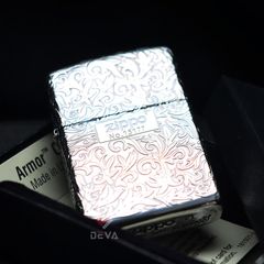 Zippo Armor Khắc Nổi Hoa Văng Trắng Cổ Điển Bản Giới Hạn ZN56