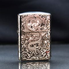 Zippo Bạc Khối Armor Khắc Rồng Mây BK82