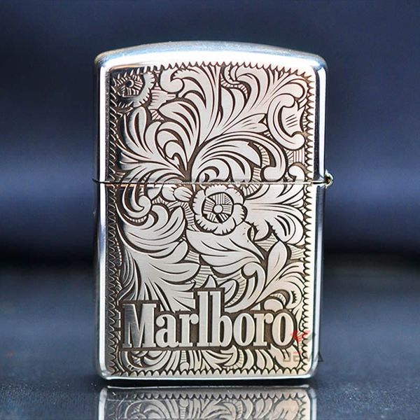 Zippo Bạc Khối Armor Khắc Hoa Văn Chủ Đề Marlboro BK64