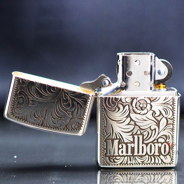 Zippo Bạc Khối Armor Khắc Hoa Văn Chủ Đề Marlboro BK64