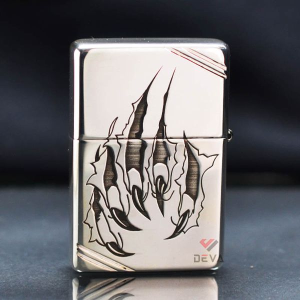 Zippo Bạc Khối Chặt Góc Hình Hổ Chúa Sơn Lâm BK76