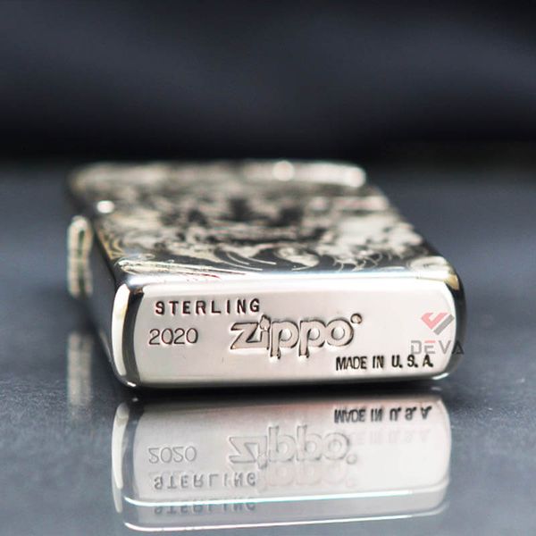 Zippo Bạc Khối Chặt Góc Hình Hổ Chúa Sơn Lâm BK76