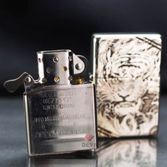 Zippo Bạc Khối Chặt Góc Hình Hổ Chúa Sơn Lâm BK76