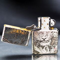 Zippo Bạc Khối Chặt Góc Hình Hổ Chúa Sơn Lâm BK76