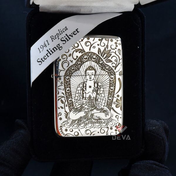 Zippo Bạc Khối Tái Bản 1941 Khắc Đức Phật A Di Đà BK85