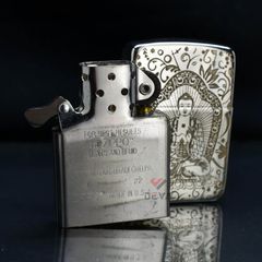 Zippo Bạc Khối Tái Bản 1941 Khắc Đức Phật A Di Đà BK85