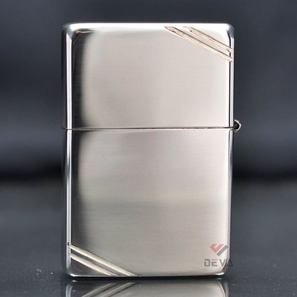 Zippo Bạc Khối Tái Bản 1937 Vintage Chặt Góc Trơn Bóng BK02