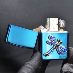 Zippo Xanh Ốp Emlem Cánh Chuồn Chuồn Khảm Đá Z294