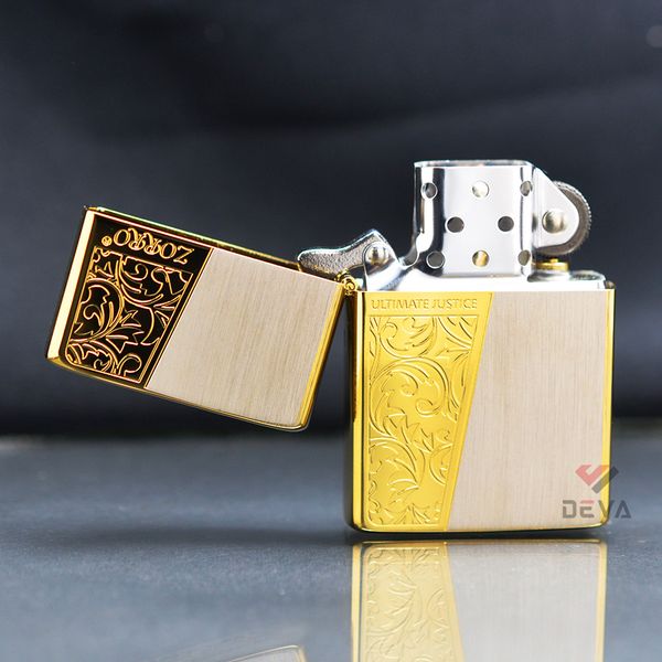 Bật Lửa Zorro Vân Xước Kẻ Chéo Hoa Văn Venetian Mạ Vàng Z91770