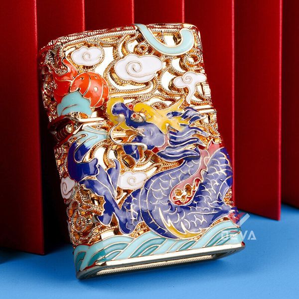 Bật lửa xăng đá Chief bọc lưới hoa văn chủ đề rồng thần CF1355-1356