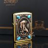 Bật lửa xăng Zorro ốp Emblem chúa sơn lâm gắn ngọc bích Z92175