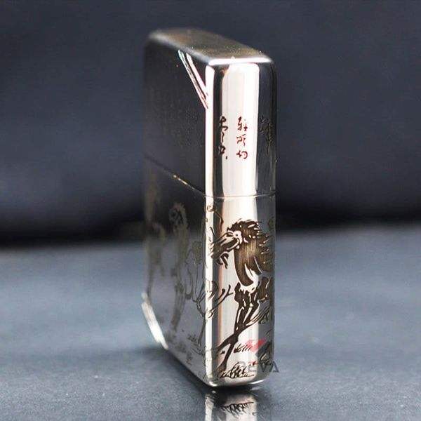 Zippo Bạc Khối Chặt Góc Khắc Đàn Ngựa Mã Đáo Thành Công BK78