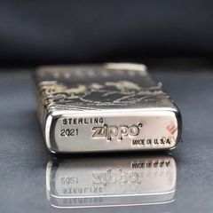 Zippo Bạc Khối Chặt Góc Khắc Đàn Ngựa Mã Đáo Thành Công BK78