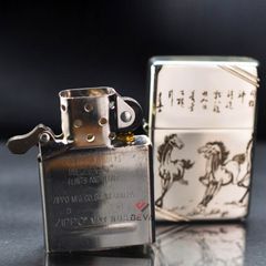 Zippo Bạc Khối Chặt Góc Khắc Đàn Ngựa Mã Đáo Thành Công BK78
