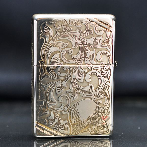 Zippo Bạc Khối Vintage Tái Bản 1937 Chặt Góc Chủ Đề Cô Gái Sexy BK07