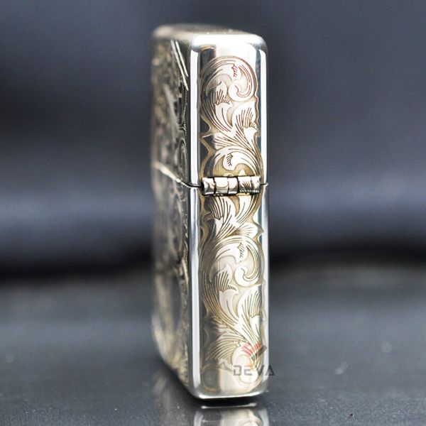 Zippo Bạc Khối Vintage Tái Bản 1937 Chặt Góc Chủ Đề Cô Gái Sexy BK07