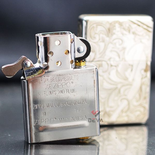 Zippo Bạc Khối Vintage Tái Bản 1937 Chặt Góc Chủ Đề Cô Gái Sexy BK07