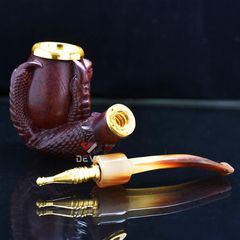 Tẩu Cigar gỗ đàn hương khắc hình vuốt rồng cán sừng Freesize TS19