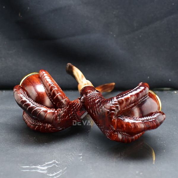 Tẩu Cigar gỗ đàn hương khắc hình vuốt rồng cán sừng Freesize TS19