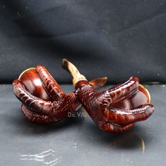 Tẩu Cigar gỗ đàn hương khắc hình vuốt rồng cán sừng Freesize TS19