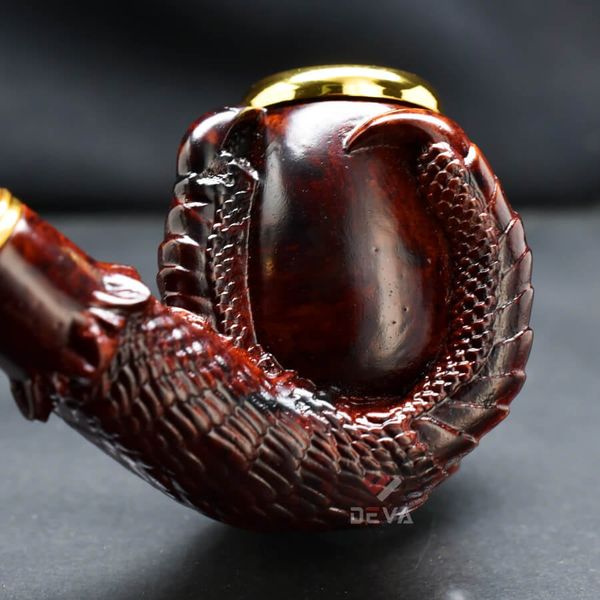 Tẩu Cigar gỗ đàn hương khắc hình vuốt rồng cán sừng Freesize TS19