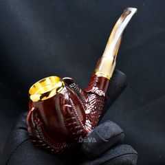 Tẩu Cigar gỗ đàn hương khắc hình vuốt rồng cán sừng Freesize TS19