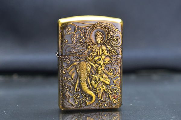 Set Zippo Armor Khắc Phổ Hiền Bồ Tát cưỡi Voi Trắng 6 Ngà ZD69
