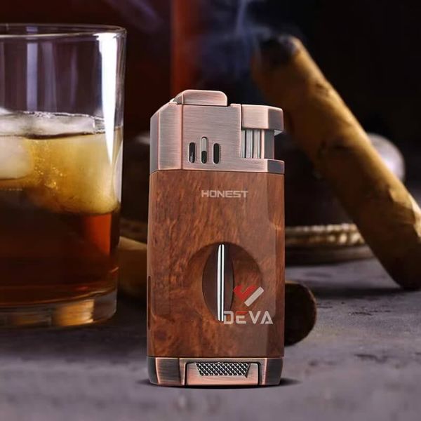 Bật lửa Honest khò 2 tia kèm dao cắt chữ V cho Cigar BCZ 834