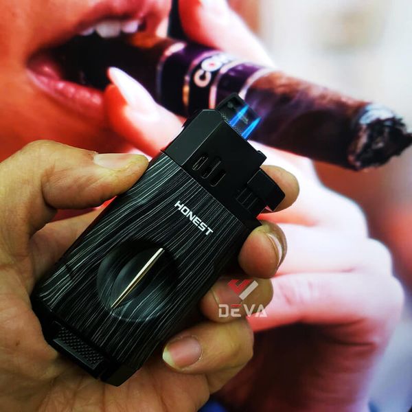 Bật lửa Honest khò 2 tia kèm dao cắt chữ V cho Cigar BCZ 834