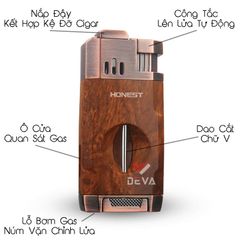 Bật lửa Honest khò 2 tia kèm dao cắt chữ V cho Cigar BCZ 834