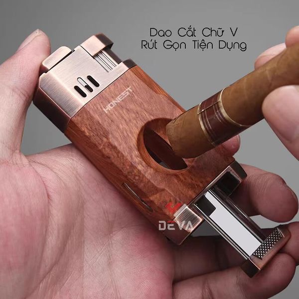 Bật lửa Honest khò 2 tia kèm dao cắt chữ V cho Cigar BCZ 834