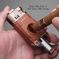 Bật lửa Honest khò 2 tia kèm dao cắt chữ V cho Cigar BCZ 834