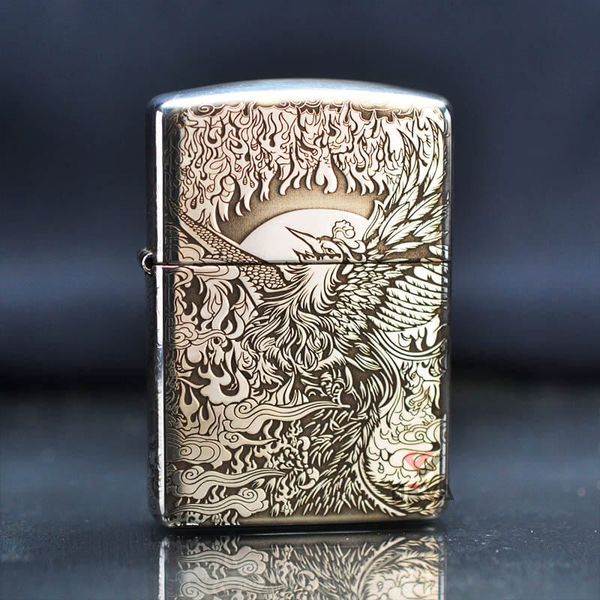 Zippo Bạc Khối Armor Khắc Phượng Hoàng Bất Tử BK65