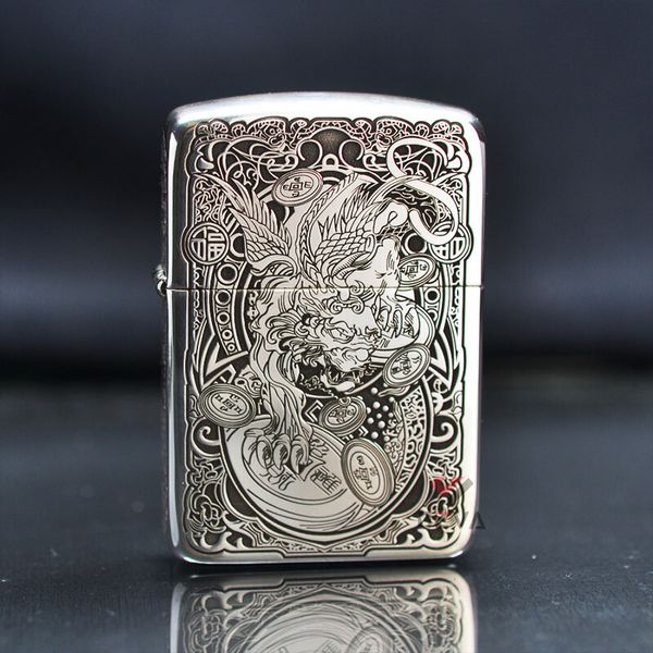Zippo Bạc Khối Tái Bản 1941 Khắc Kỳ Lân BK38