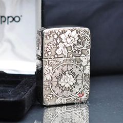 Zippo Bạc Khối Tái Bản 1941 Khắc Hoa Mẫu Đơn Các Mặt BK53