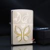 Zippo Satin Khắc Hình Con Bướm Cách Điệu Mạ Vàng Z62