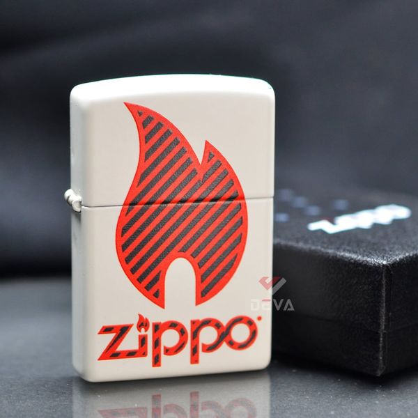 Zippo Sơn Trắng In Logo Ngọn Lửa Zippo Motif Z103