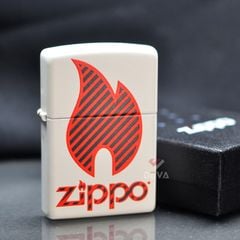 Zippo Sơn Trắng In Logo Ngọn Lửa Zippo Motif Z103