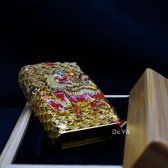 Zippo Bọc Lưới Mạ Vàng Chủ Đề Kỳ Lân Bảo Hộ ZN77