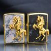 Zippo Ốp Cẩm Thạch Đen Ngựa Nổi Mạ Vàng ZN115